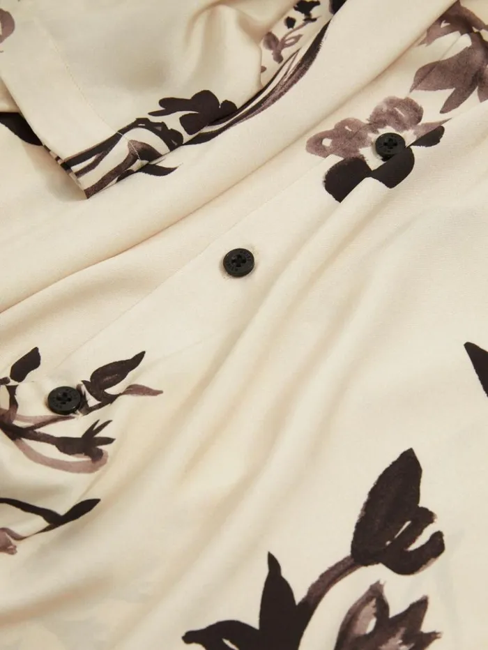 REISS Shirts Men Relaxed Floral Print Cuban Collar Shirt Off Whiteblack