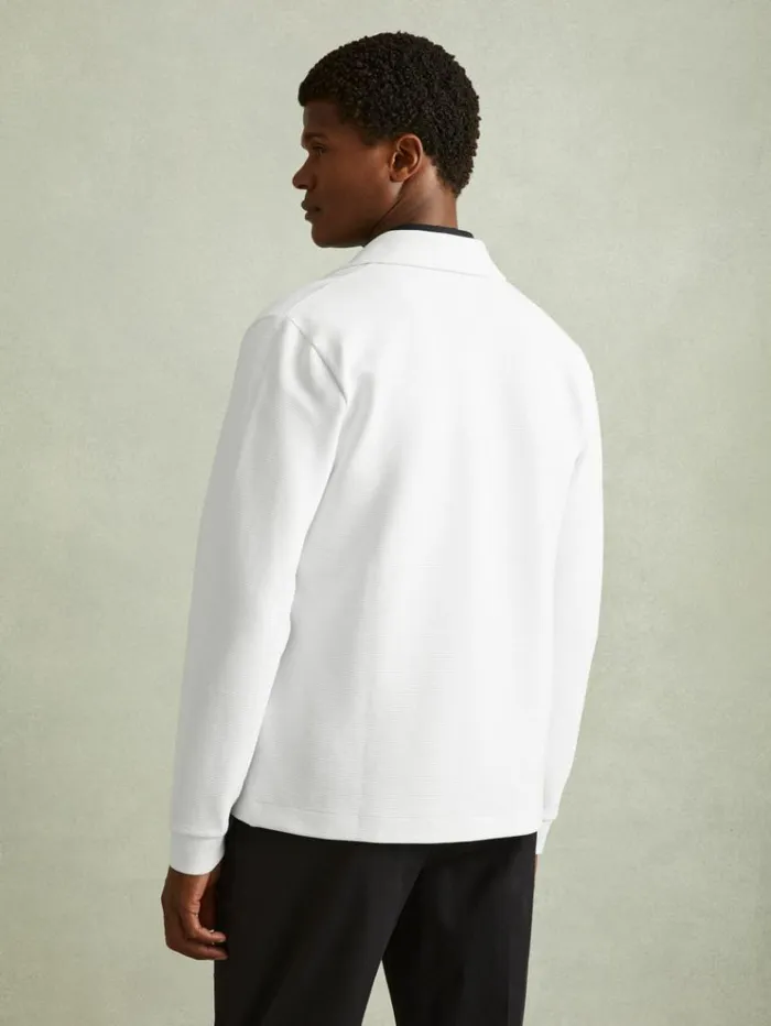 REISS Shirts Men Ribbed Cotton Blend Knitted Overshirt Off White