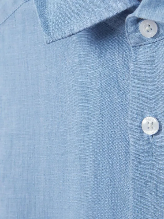 REISS Shirts Men Slim Fit Linen Shirt Sky Blue