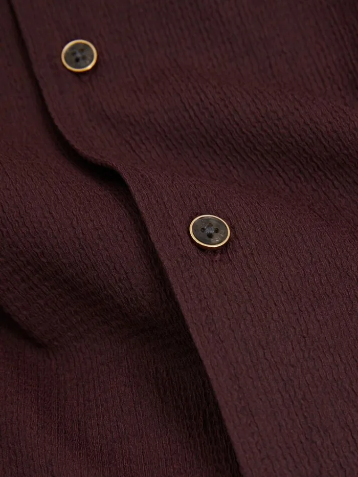 REISS Shirts Men Textured Crepe Cuban Collar Shirt Bordeaux