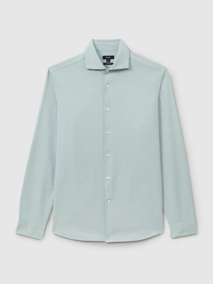 REISS Shirts Men Textured Garment Dyed ButtonThrough Shirt Soft Blue