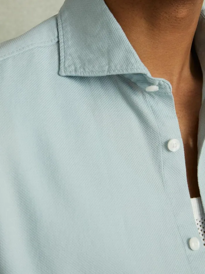 REISS Shirts Men Textured Garment Dyed ButtonThrough Shirt Soft Blue