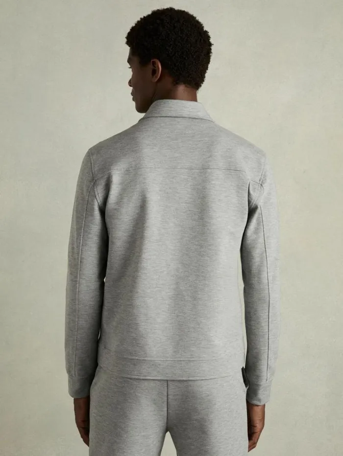 REISS Shirts Men Zipped InterlockJersey Overshirt Grey Melange