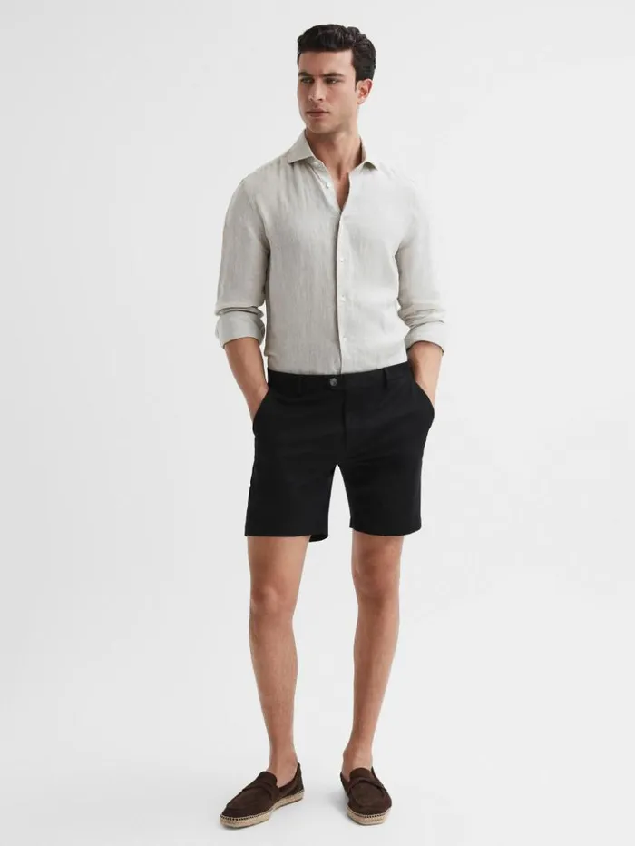 REISS Shorts Men Short Length Casual Chino Shorts Black