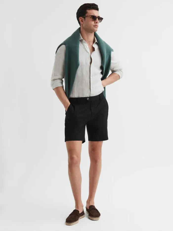 REISS Shorts Men Short Length Casual Chino Shorts Black