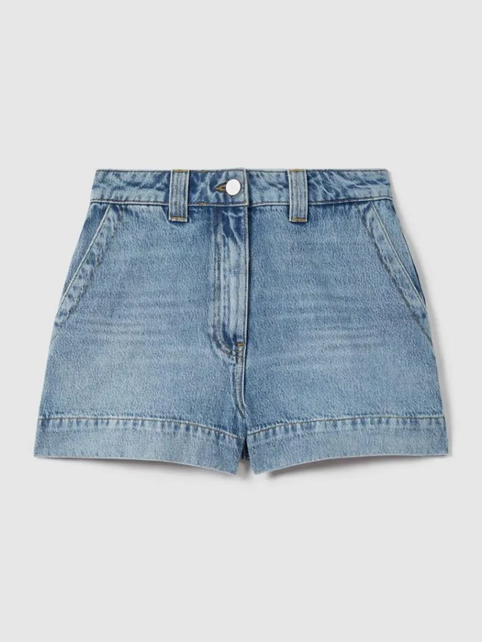 REISS Shorts Women High Rise Denim Shorts Light Blue