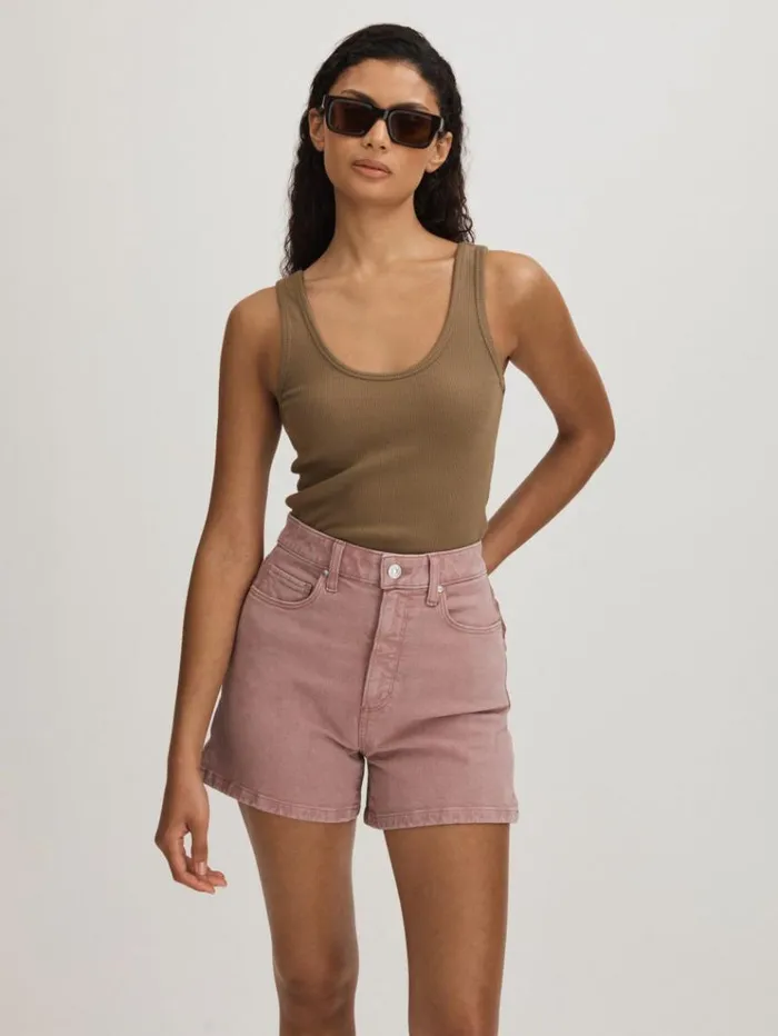 REISS Shorts Women Paige High Rise Denim Shorts Blush