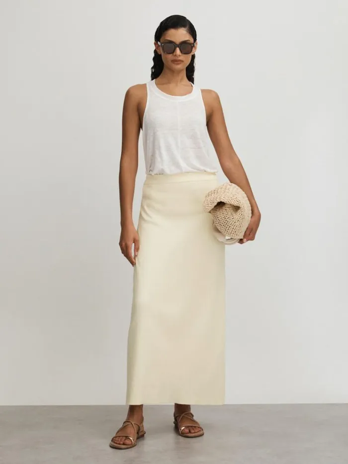 REISS Skirts Women Anna Quan Knitted Cotton Midi Skirt White