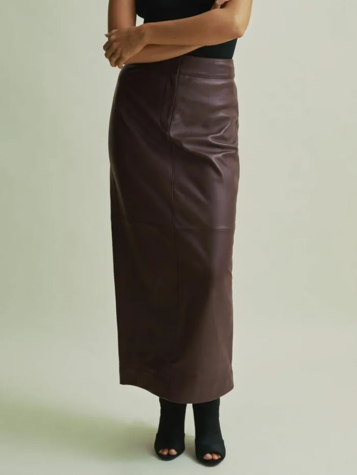 REISS Skirts Women Florere Leather Pencil Midi Skirt Berry