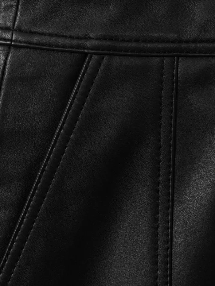 REISS Skirts Women Leather High Rise Mini Skirt Black