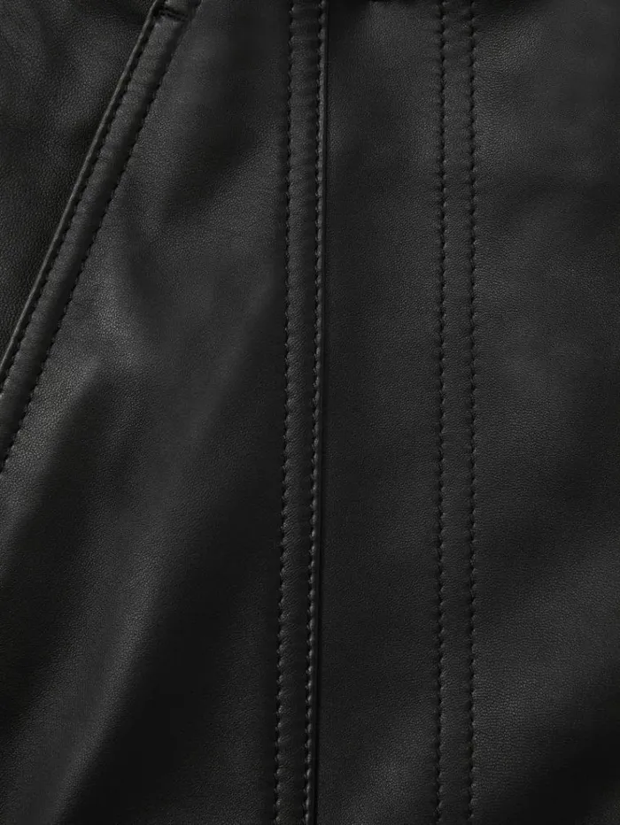 REISS Skirts Women Leather ZipFront Mini Skirt Black