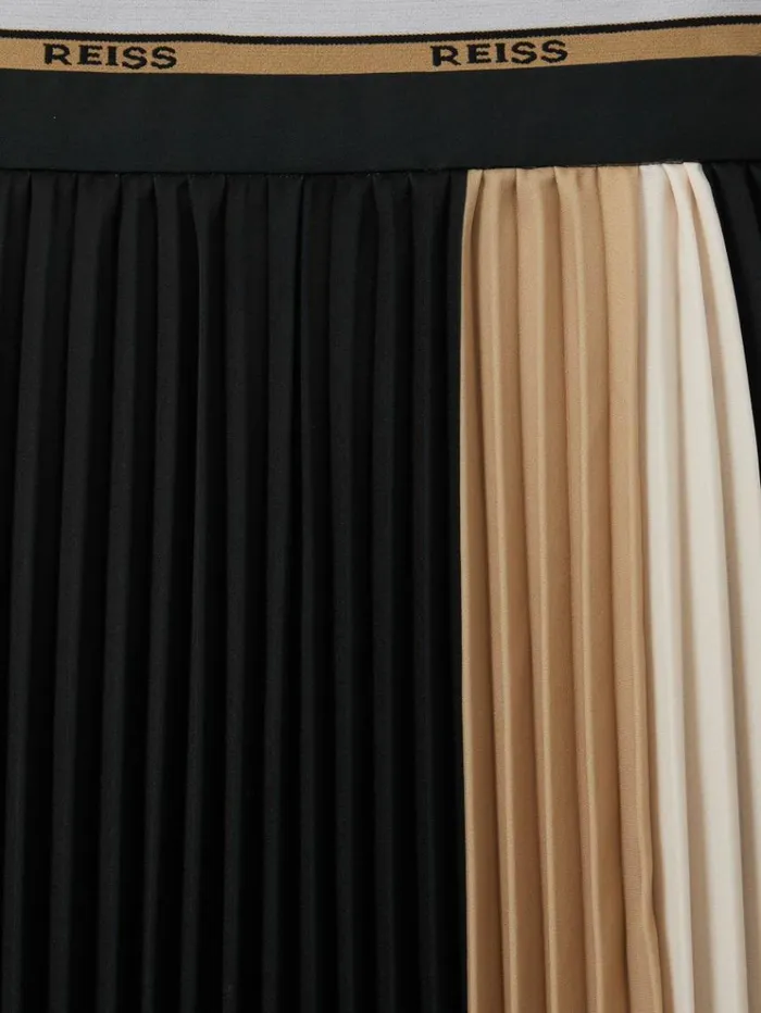 REISS Skirts Women Pleated Waistband Detail Midi Skirt Black