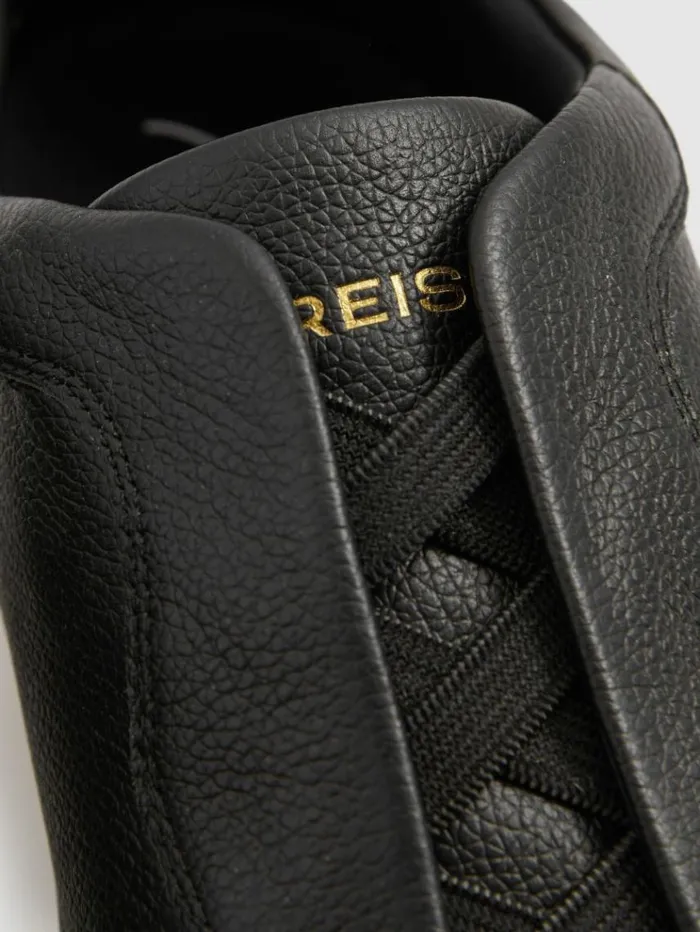REISS Sneakers Men Grained Leather Elasticated Lace Trainers Black