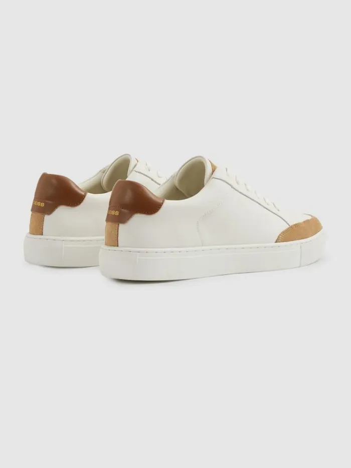 REISS Sneakers Men Leather Suede Detail Trainers Camelecru