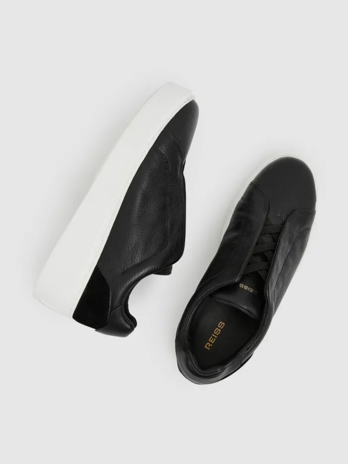 REISS Sneakers Women Leather SlipOn Trainers Black