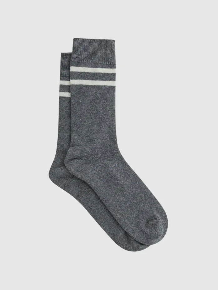 REISS Socks and Underwear Men Wool Blend Striped Crew Socks Grey Melange