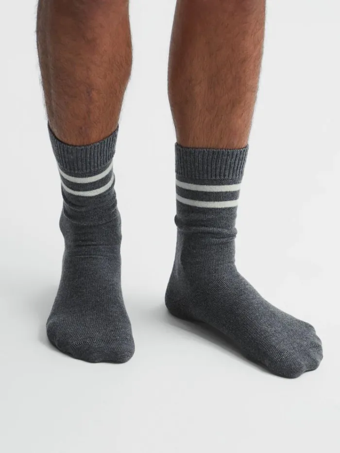 REISS Socks and Underwear Men Wool Blend Striped Crew Socks Grey Melange