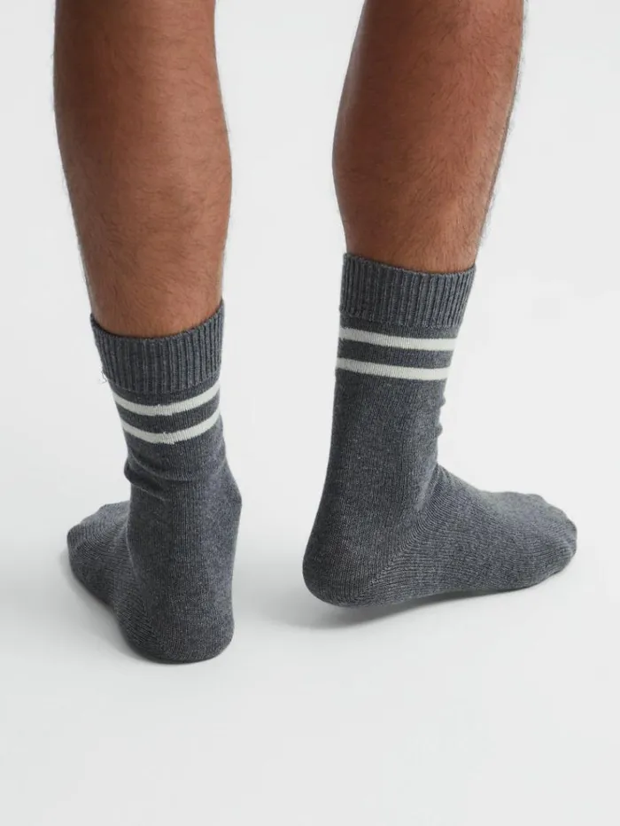 REISS Socks and Underwear Men Wool Blend Striped Crew Socks Grey Melange