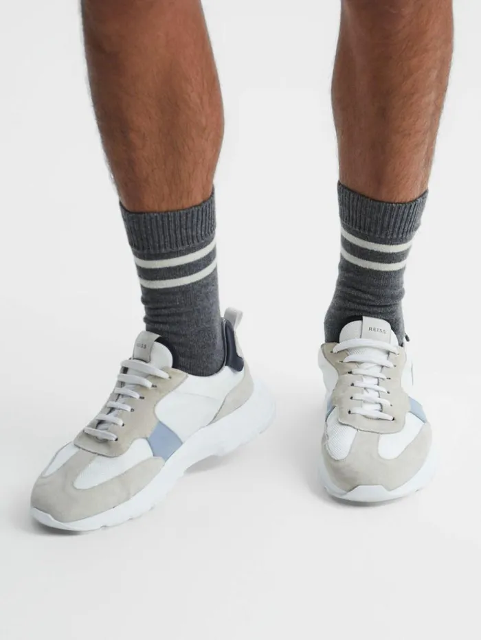REISS Socks and Underwear Men Wool Blend Striped Crew Socks Grey Melange