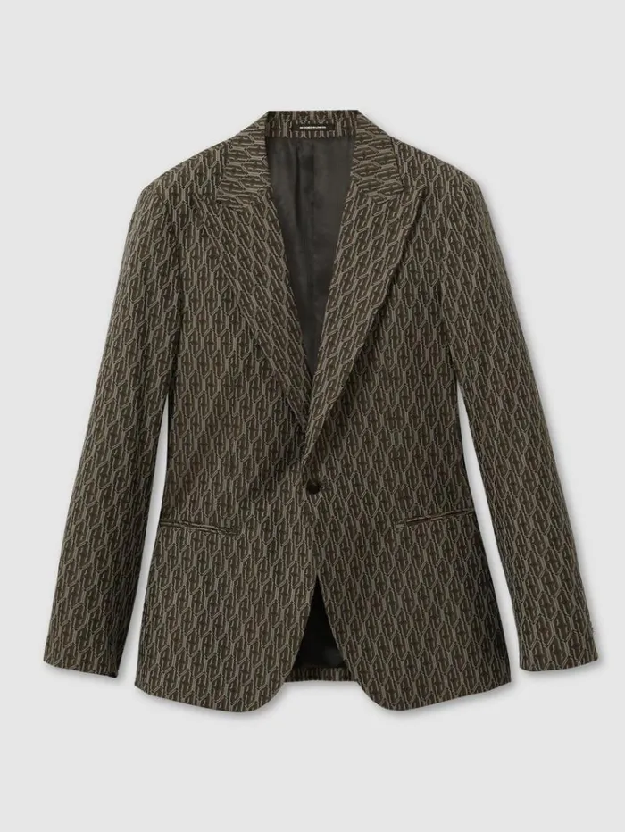 REISS Suits and Tailoring Men MonogramJacquard Twill Blazer Chocolate Brown
