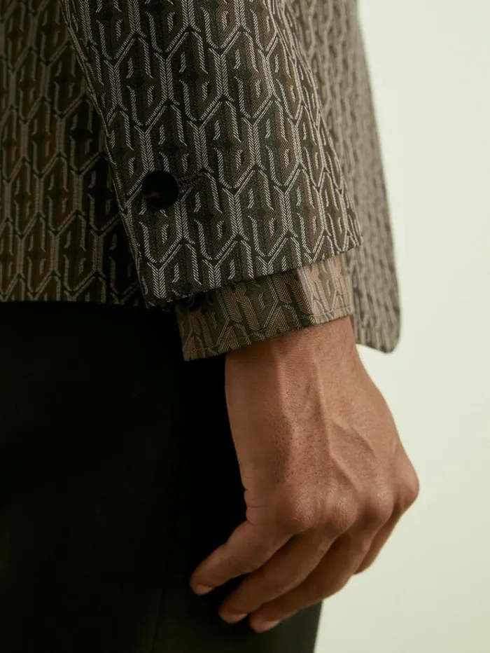 REISS Suits and Tailoring Men MonogramJacquard Twill Blazer Chocolate Brown