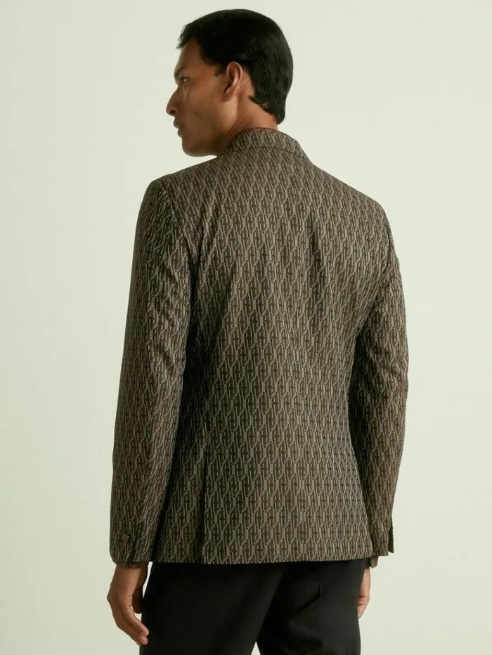 REISS Suits and Tailoring Men MonogramJacquard Twill Blazer Chocolate Brown