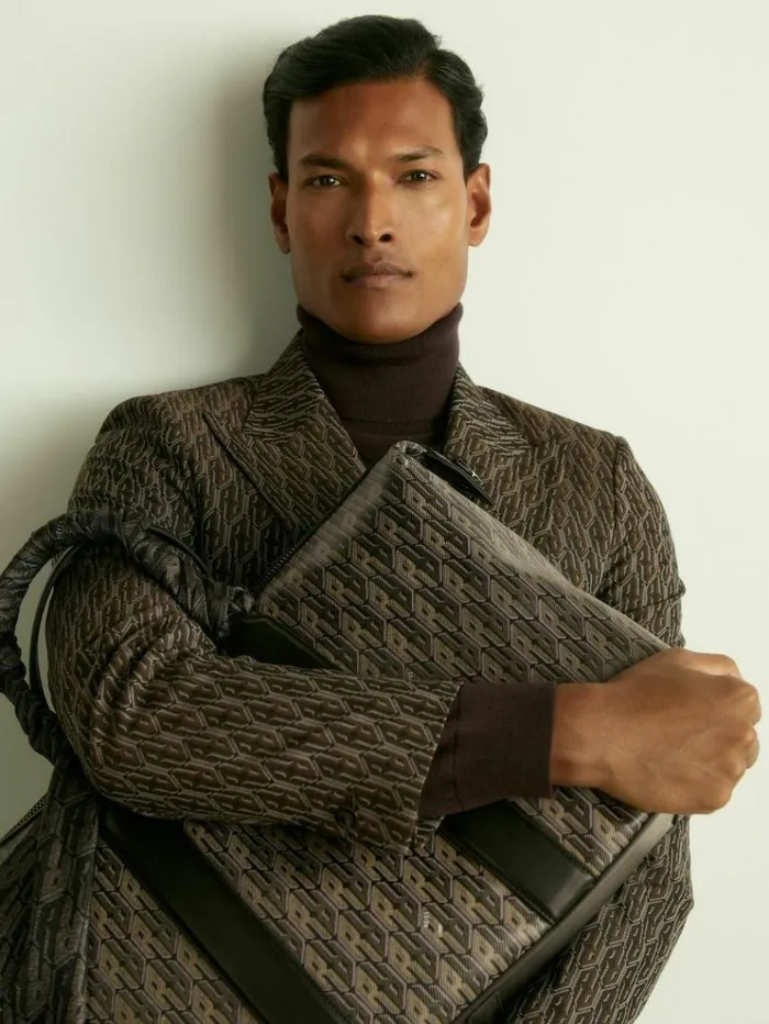 REISS Suits and Tailoring Men MonogramJacquard Twill Blazer Chocolate Brown