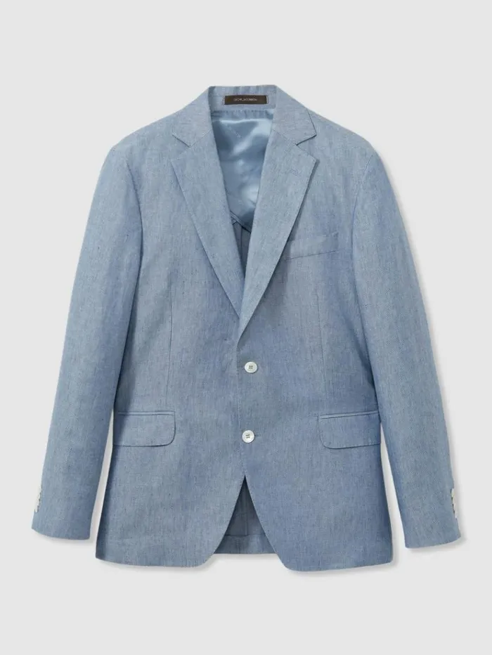 REISS Suits and Tailoring Men Oscar Jacobson 100 Linen Single Breasted Blazer Dark Blue
