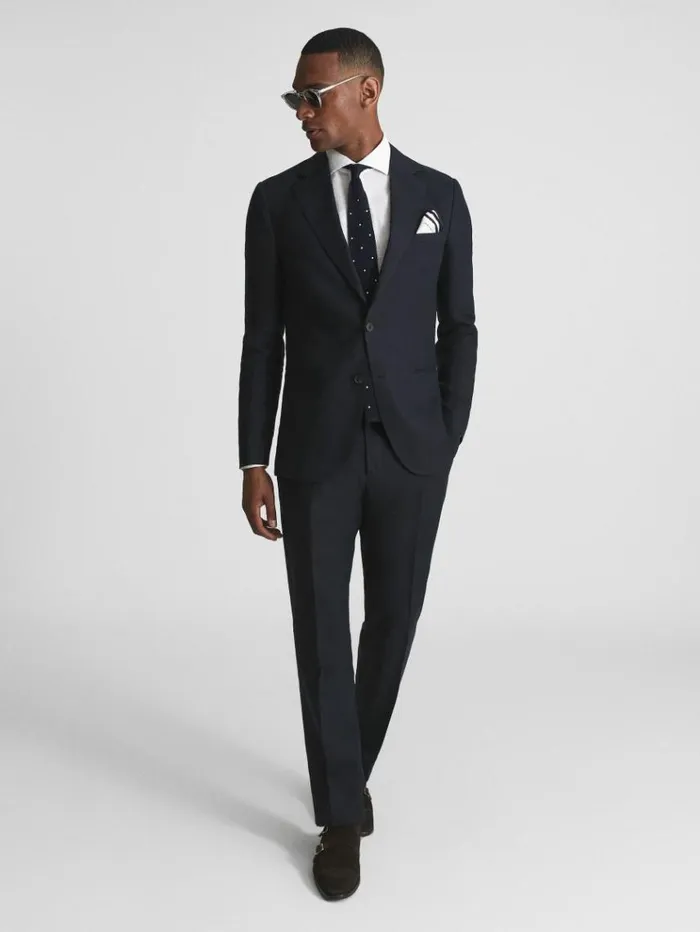 REISS Suits and Tailoring Men Slim Fit Linen Formal Trousers Navy