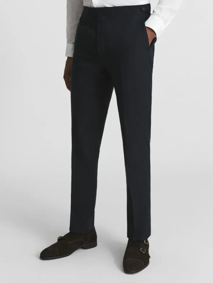 REISS Suits and Tailoring Men Slim Fit Linen Formal Trousers Navy