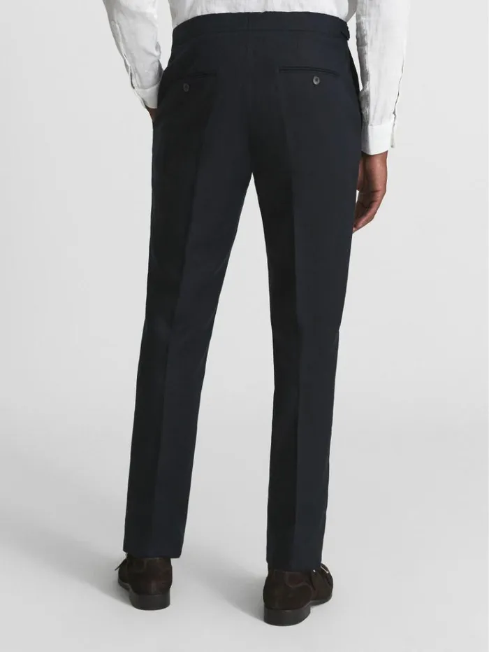 REISS Suits and Tailoring Men Slim Fit Linen Formal Trousers Navy
