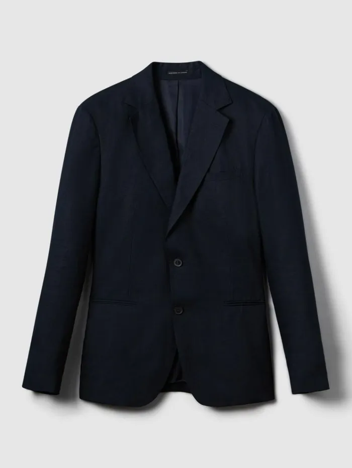 REISS Suits and Tailoring Men Slim Fit Single Breasted Linen Blazer Navy