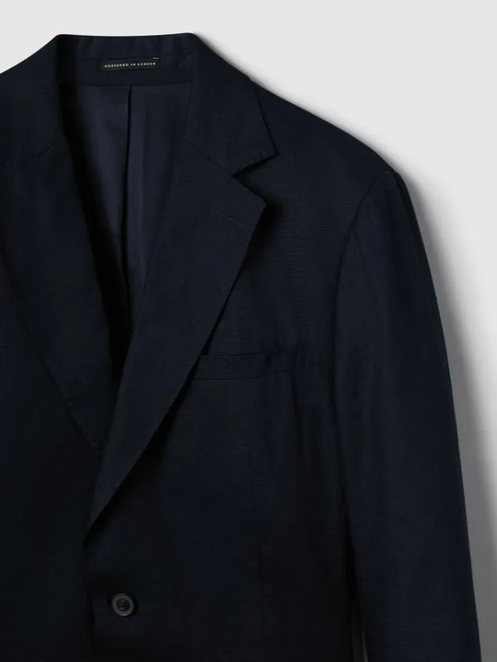 REISS Suits and Tailoring Men Slim Fit Single Breasted Linen Blazer Navy