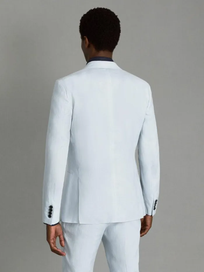 REISS Suits and Tailoring Men Slim Fit Single Breasted Linen Blazer Soft Blue