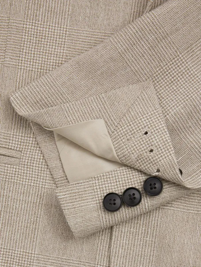 REISS Suits and Tailoring Men WoolLinen Checked Single Breasted Modern Fit Blazer Oatmeal