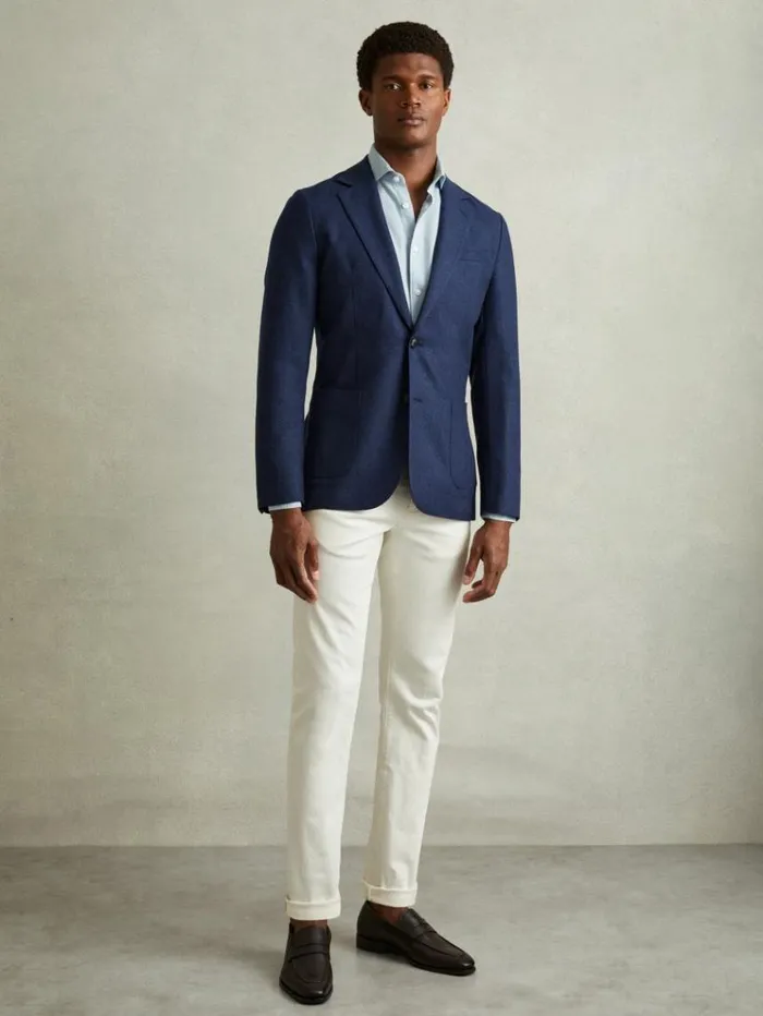 REISS Suits and Tailoring Men WoolSilk Single Breasted Twill Blazer Bright Indigo Melange REISS Suits and Tailoring Men WoolSilk Single Breasted Twill Blazer Bright Indigo Melange