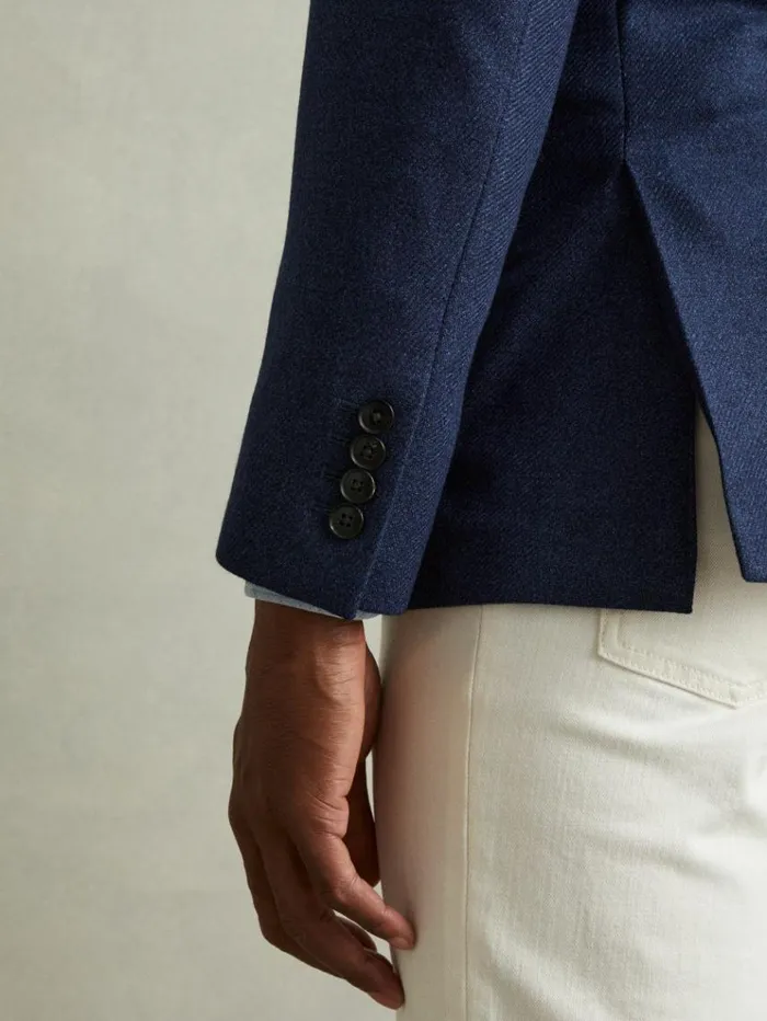 REISS Suits and Tailoring Men WoolSilk Single Breasted Twill Blazer Bright Indigo Melange