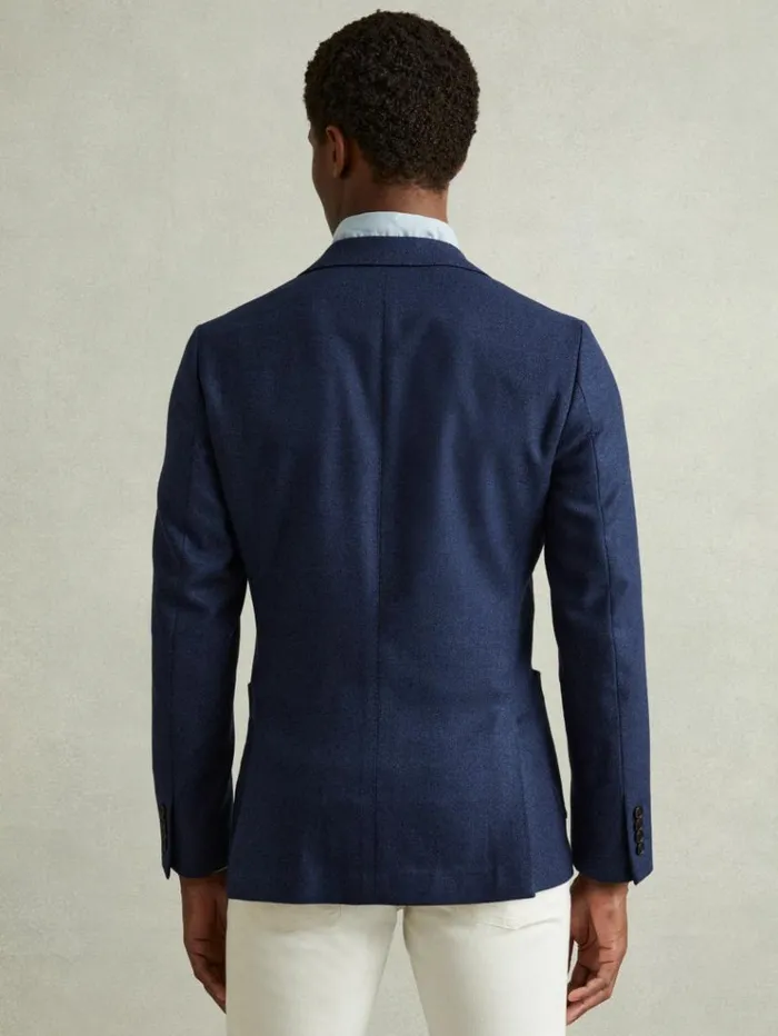 REISS Suits and Tailoring Men WoolSilk Single Breasted Twill Blazer Bright Indigo Melange