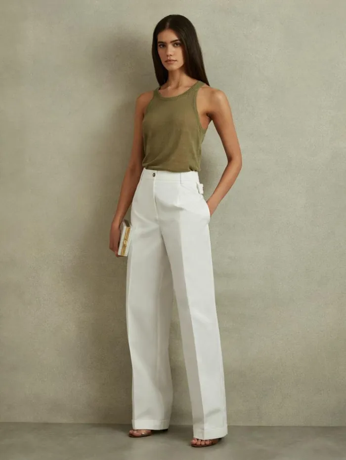 REISS Suits and Tailoring Women Cotton Wide Leg Suit Trousers White
