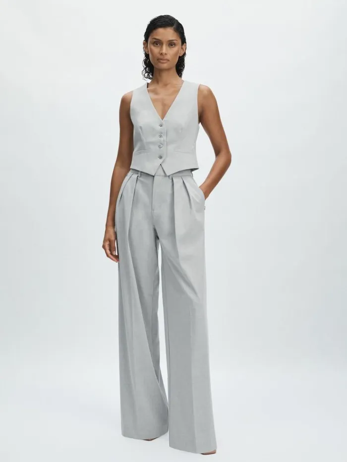 REISS Suits and Tailoring Women Pleated Sharkskin Suit Trousers Grey
