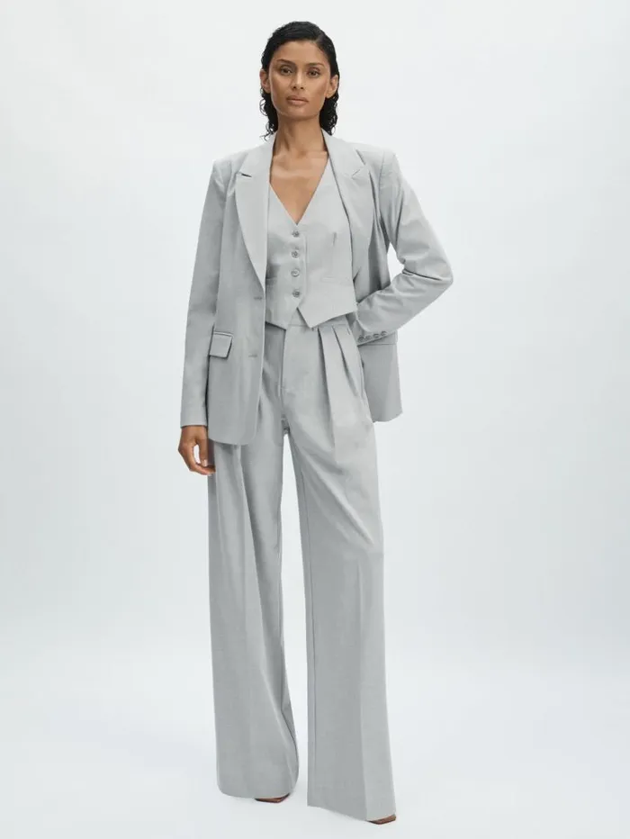 REISS Suits and Tailoring Women Pleated Sharkskin Suit Trousers Grey