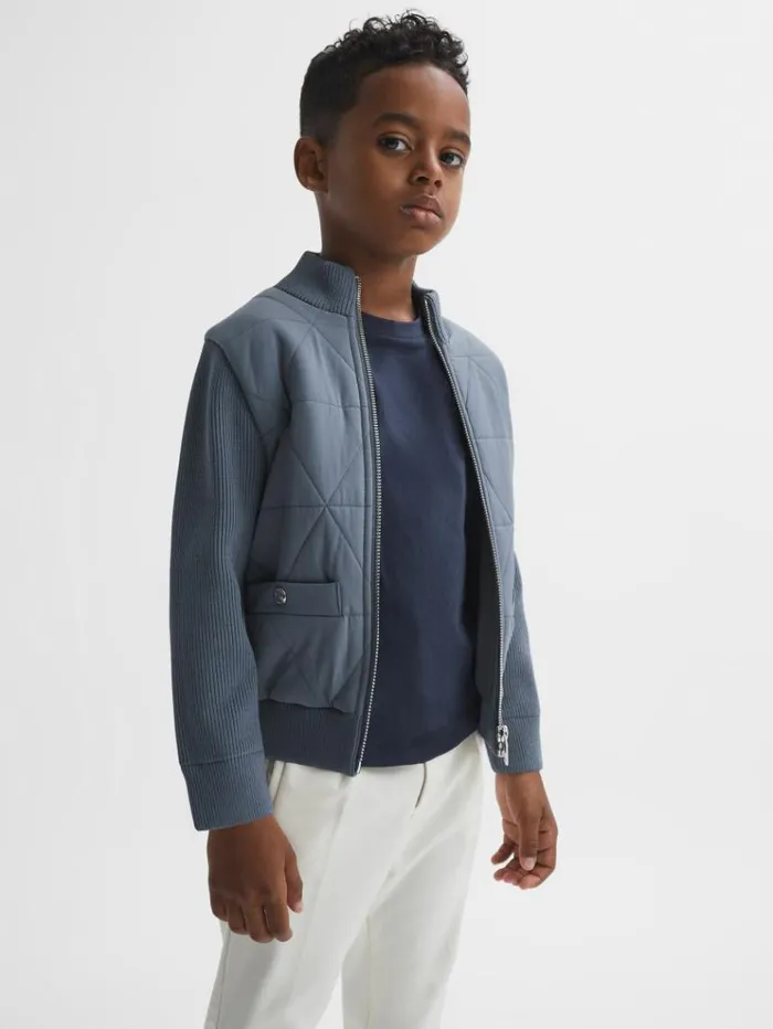 REISS Sweaters Children Hybrid ZipThrough Quilted Jacket Airforce Blue