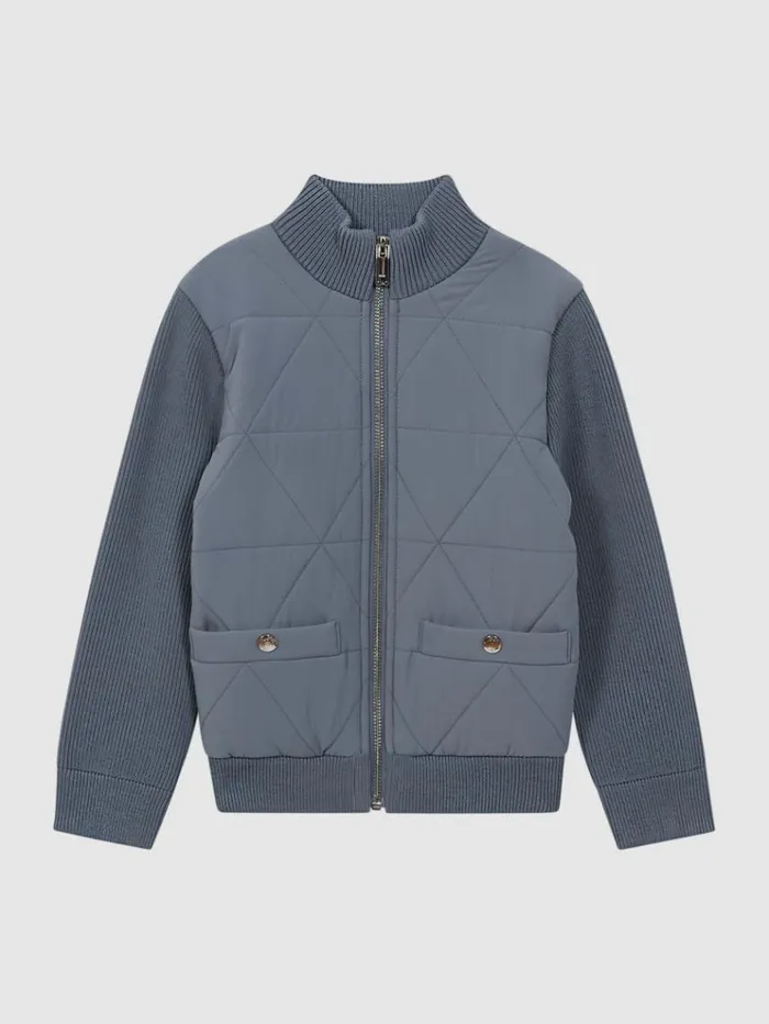 REISS Sweaters Children Hybrid ZipThrough Quilted Jacket Airforce Blue