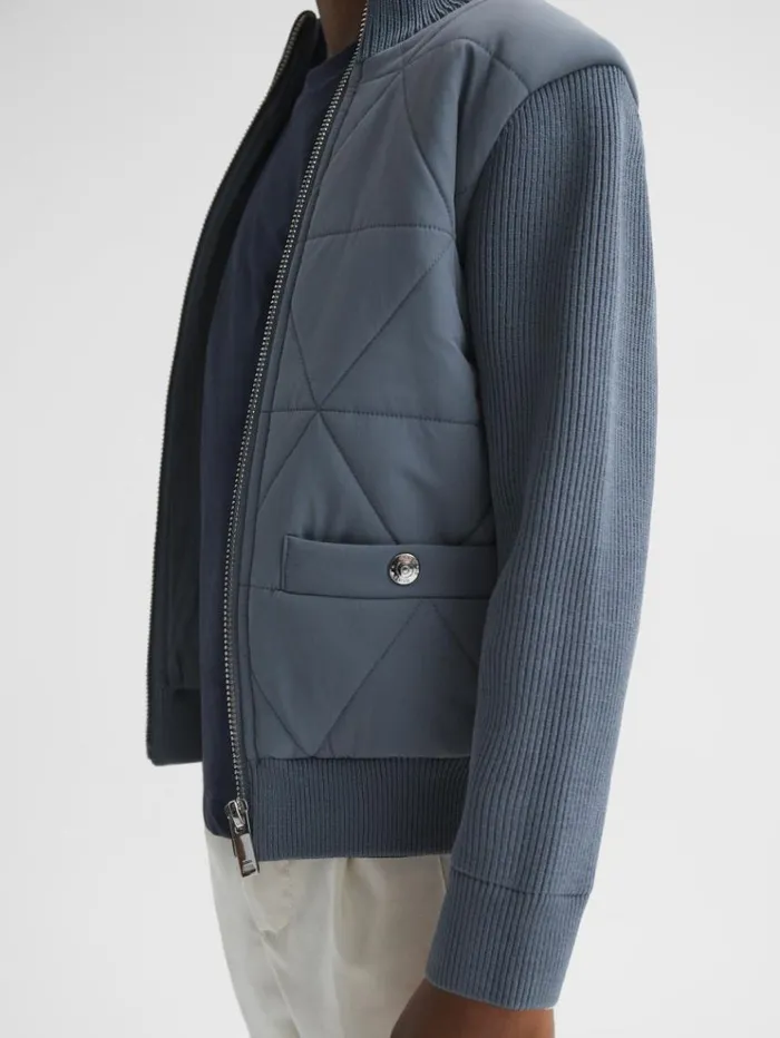 REISS Sweaters Children Hybrid ZipThrough Quilted Jacket Airforce Blue