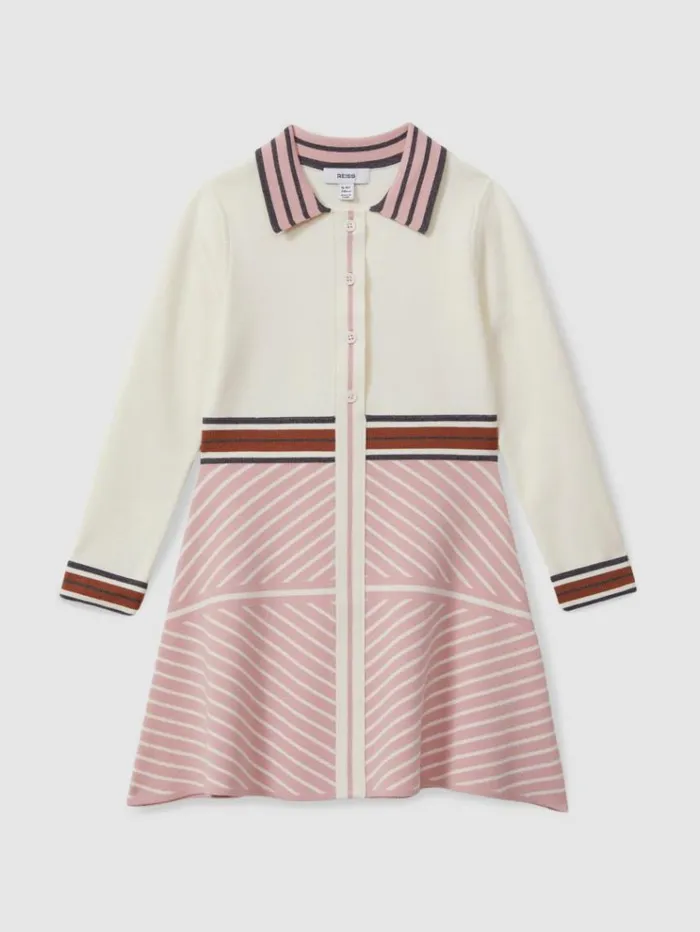 REISS Sweaters Children Knitted Striped Collar Dress Pink