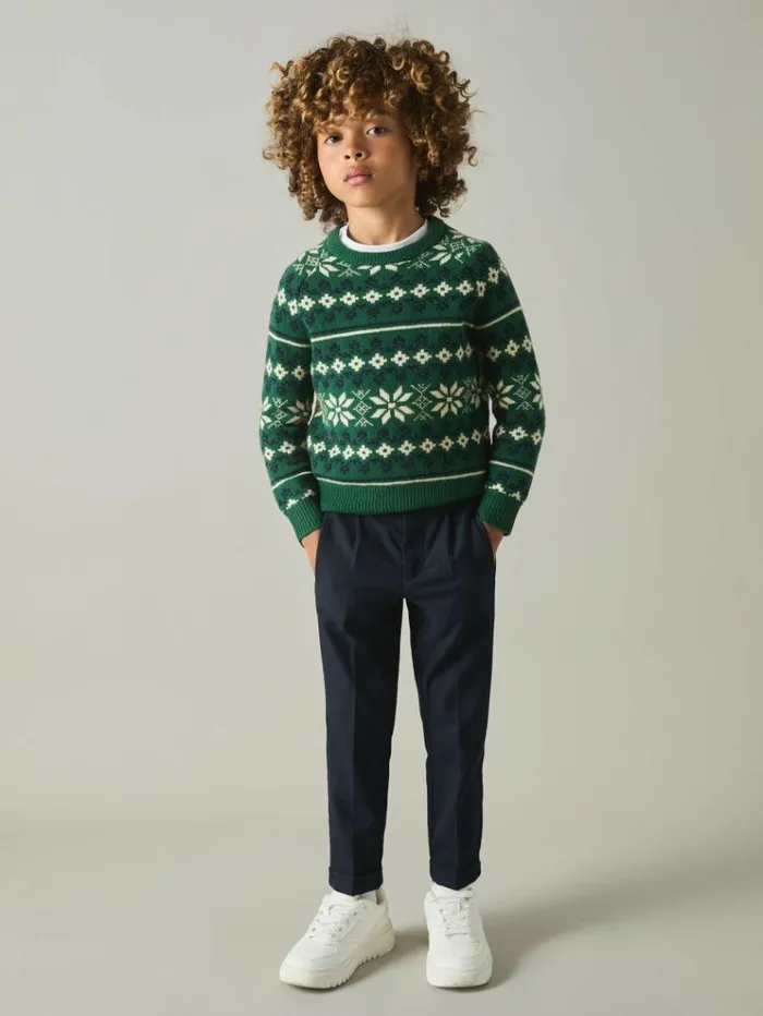 REISS Sweaters Children Merino FairIsle Jumper Greenblueecru