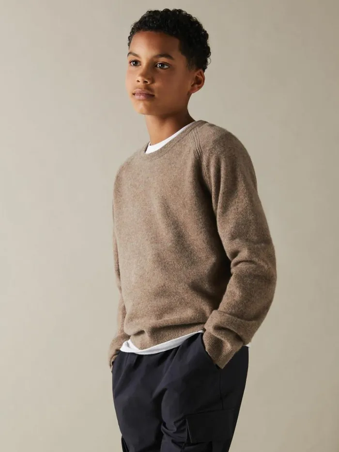 REISS Sweaters Children Wool Blend Crew Neck Jumper Brown Melange