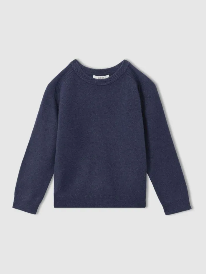 REISS Sweaters Children Wool Blend Crew Neck Jumper Dark Airforce Blue