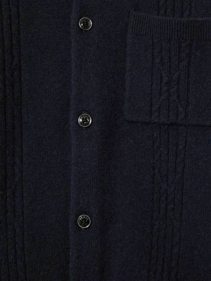 REISS Sweaters Children Wool Cable Knit Cardigan Navy