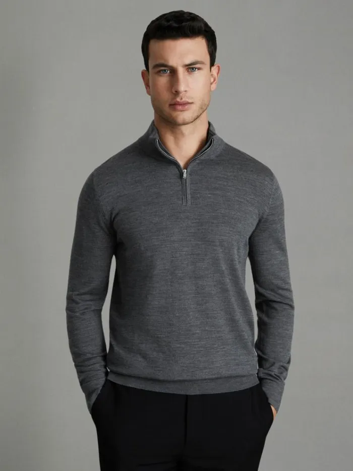 REISS Sweaters Men 2 Pack Of Merino Wool ZipNeck Jumpers Navyderby Grey Marl